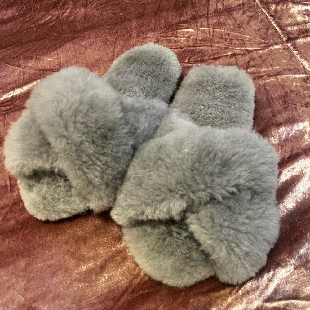 Anthropology/ Ariana Bohling Criss Cross Grey baby alpaca Slippers